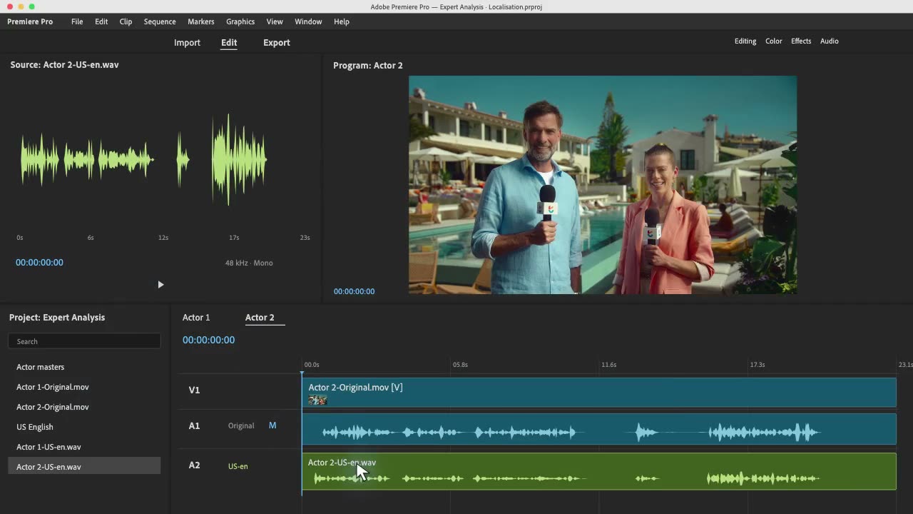 Expert Analysis sequences in the complete Premiere interface